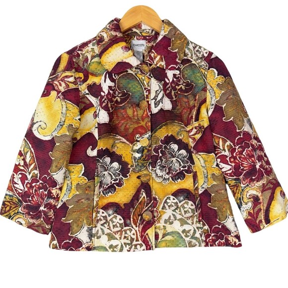 Chico's Blazer Jacket Womens Size Small/6 Silk Blend Textured Paisley Print - Picture 13 of 13